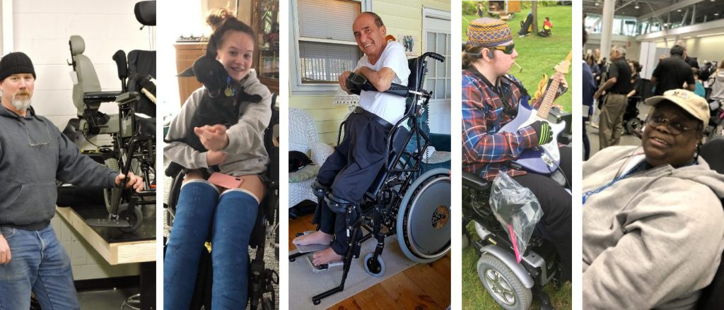 5 images of diverse users of durable medical equipment.