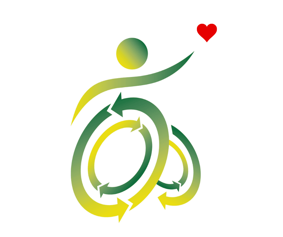 REquipment wheelchair person icon tossing a heart into the air.